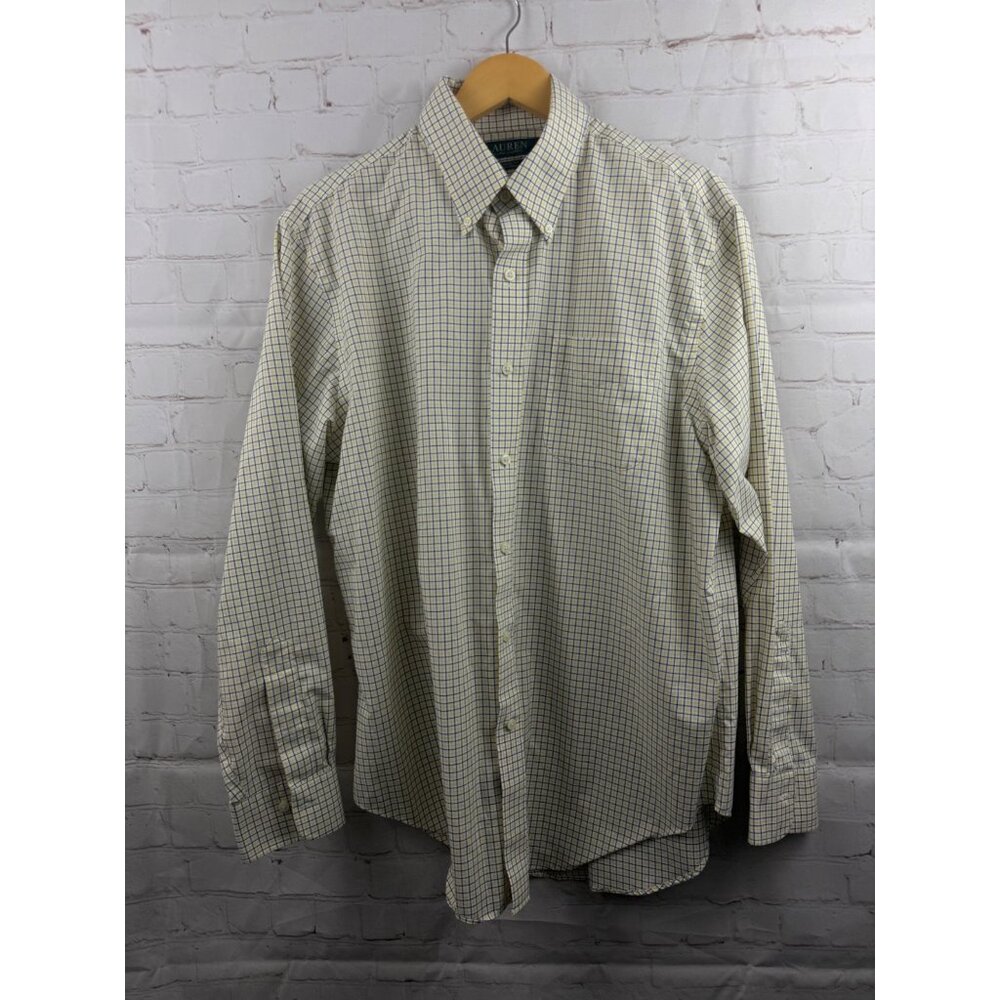Lauren Ralph Lauren Dress Shirt Mens Size 16.5”-34/35 Yellow Blue Plaid Classic